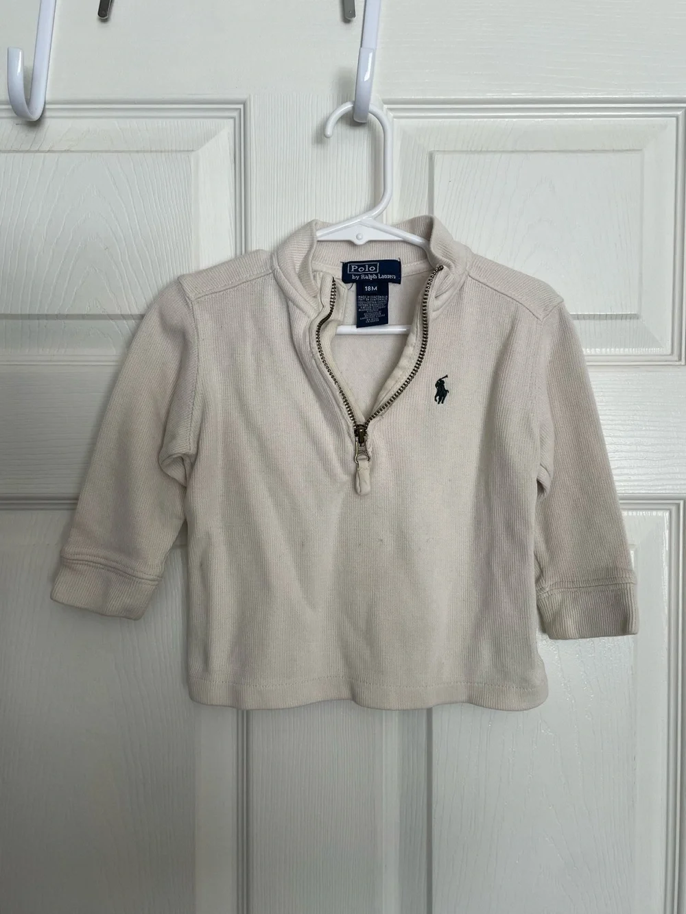 Polo by Ralph Lauren 12-18 Months Cream Half-Zip Hoodie with Dark Green Pony
